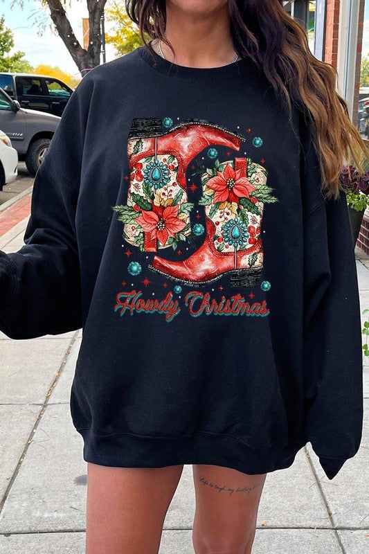 Howdy Christmas Graphic Fleece Sweatshirts - Bee Creek Apparel