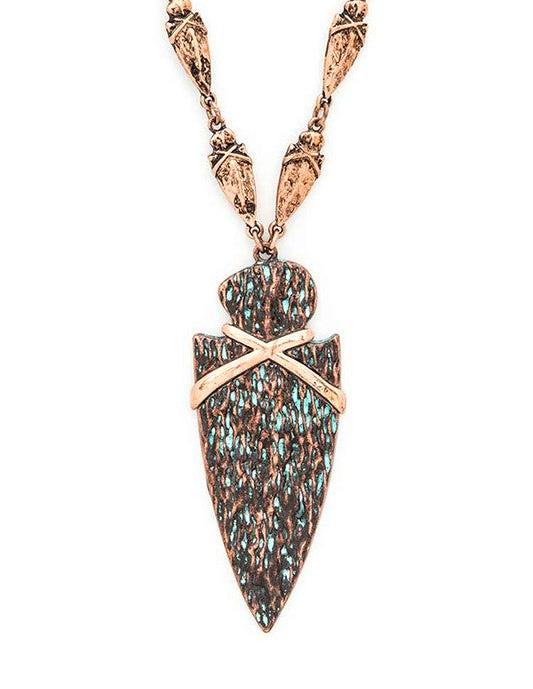 2 Tone Metal Arrowhead Pendant Necklace and Earring Set