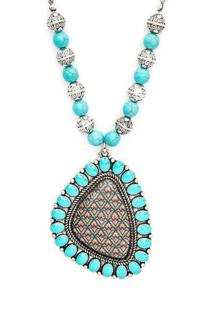 Aztec Printed Large Pendant Necklace and Earring Set