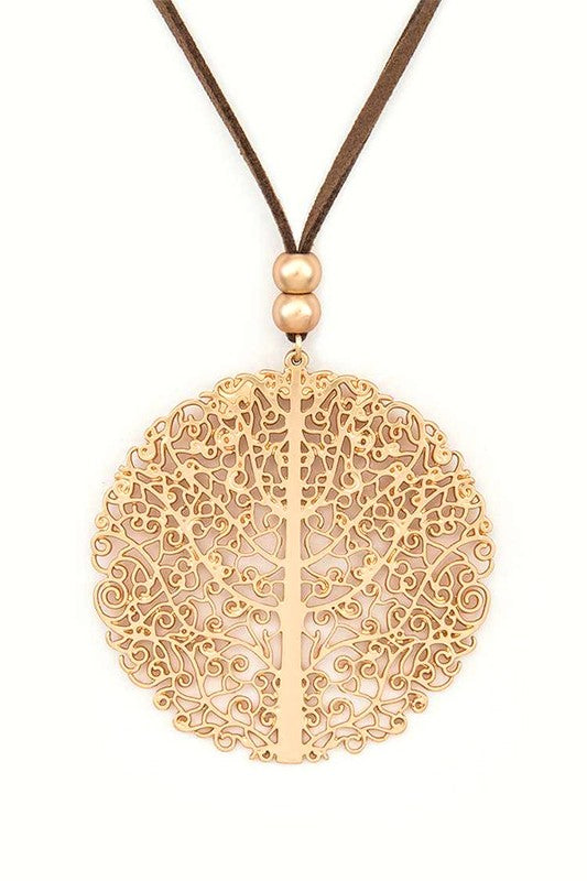 Tree Laser Cut Pedant Suede Necklace