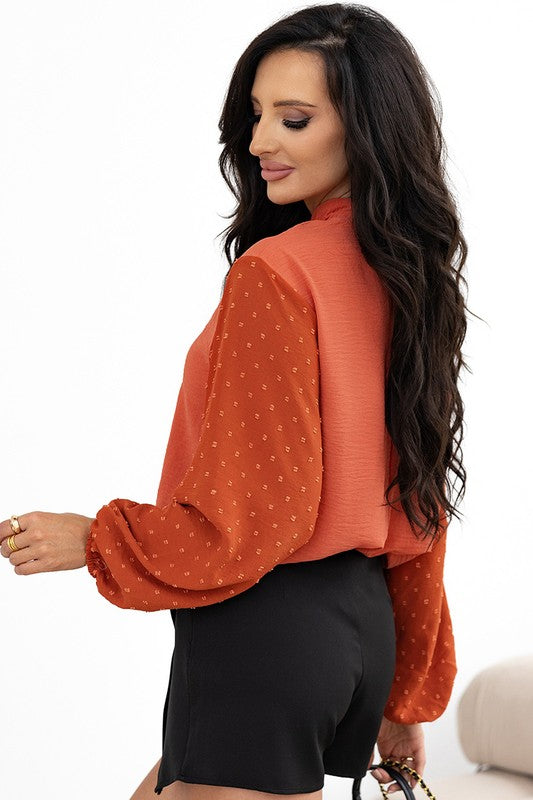 Swiss Dot Balloon Sleeve Loose Blouse