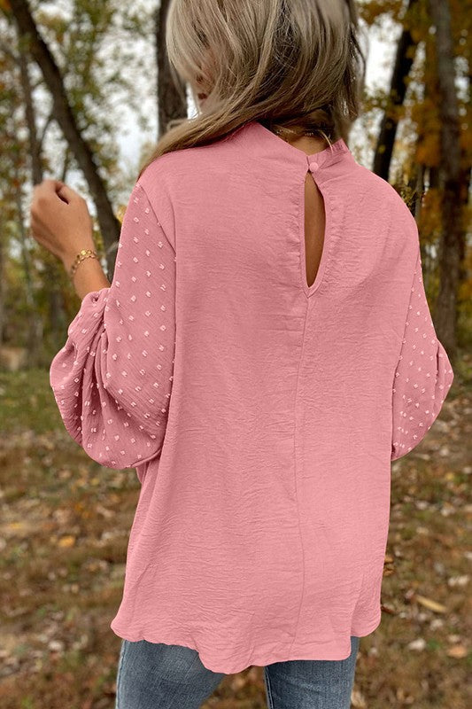 Swiss Dot Balloon Sleeve Loose Blouse