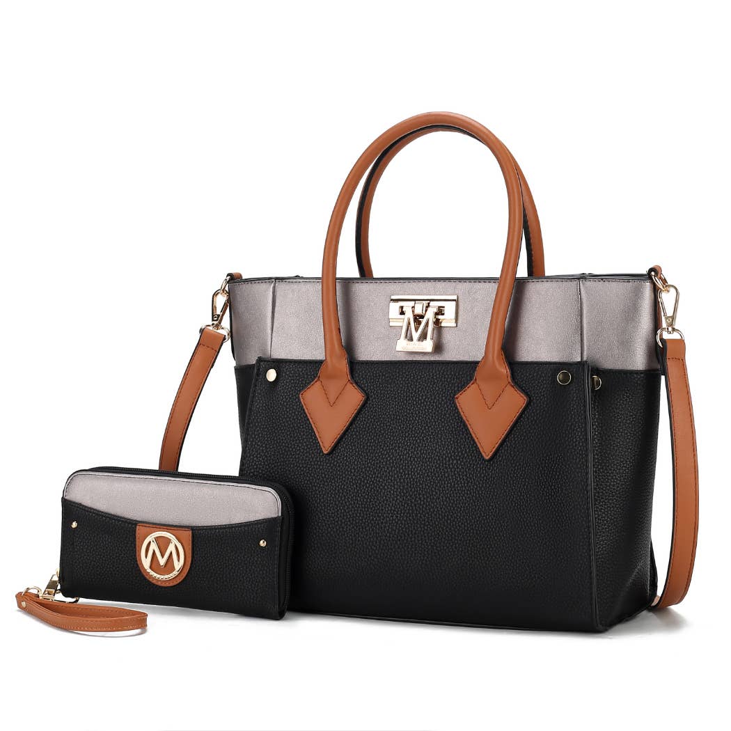 MKF Collection by Mia K - Brynlee Color-Block Vegan Leather Women’s Tote Bag includes Wallet