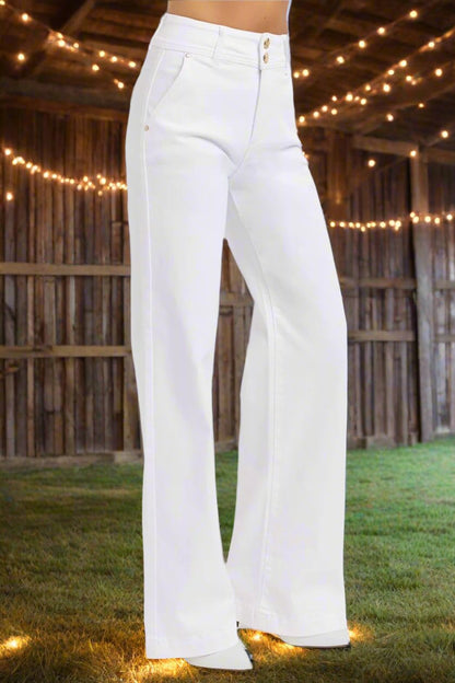 Try Our Tummy Control Double Button Wide Leg Jeans