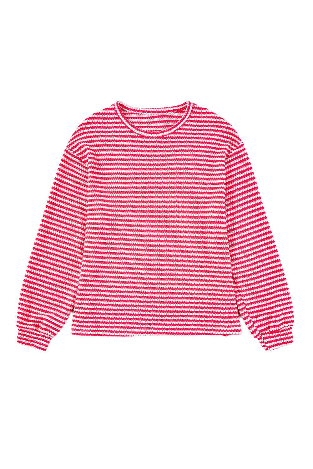 Rose Stripe Round Neck Drop Shoulder Long Sleeve Top