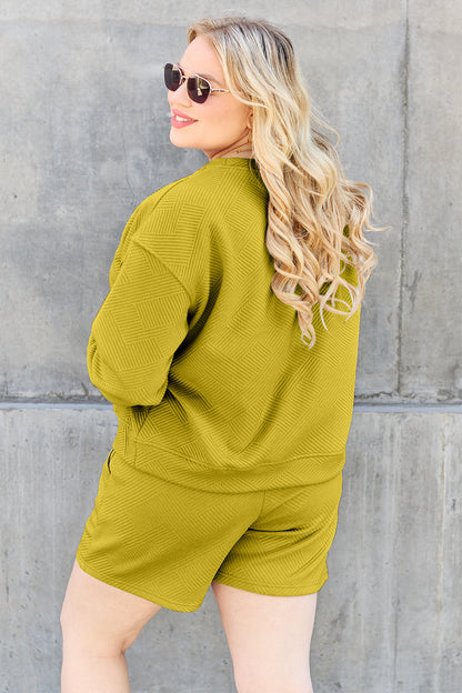 On The Go Texture Long Sleeve Top and Drawstring Shorts Set - Bee Creek Apparel
