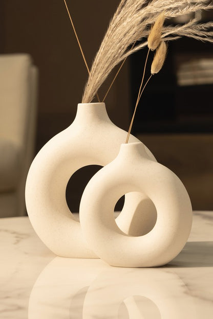 Modern Ceramic Round Vase - 2 pcs/set