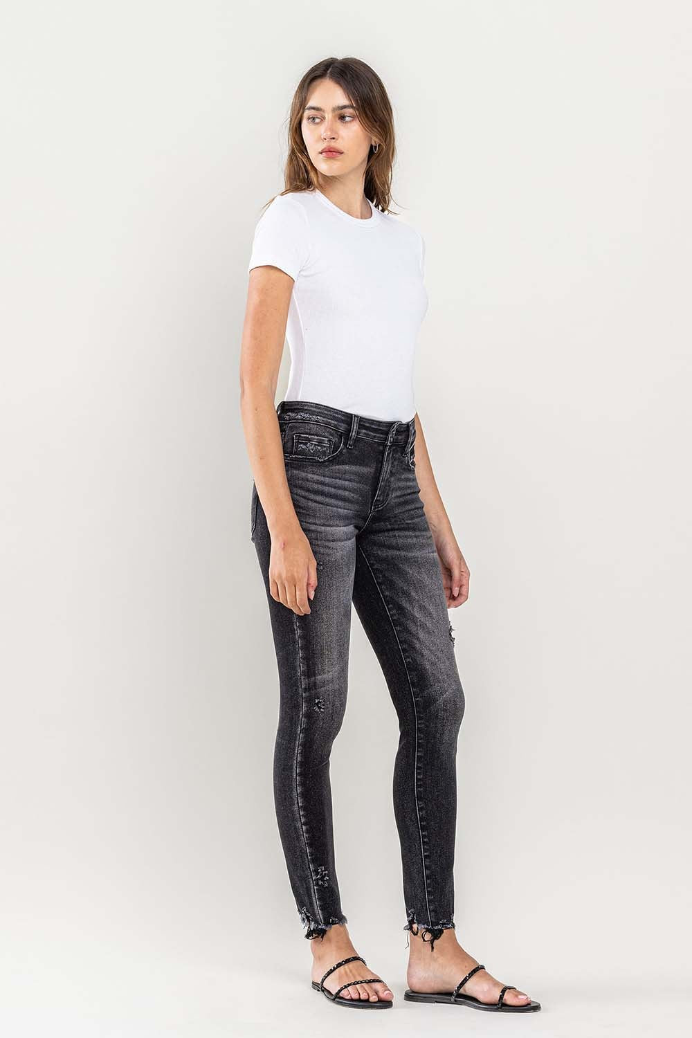 Fashion Forward In Raw Hem Cropped Skinny Jeans