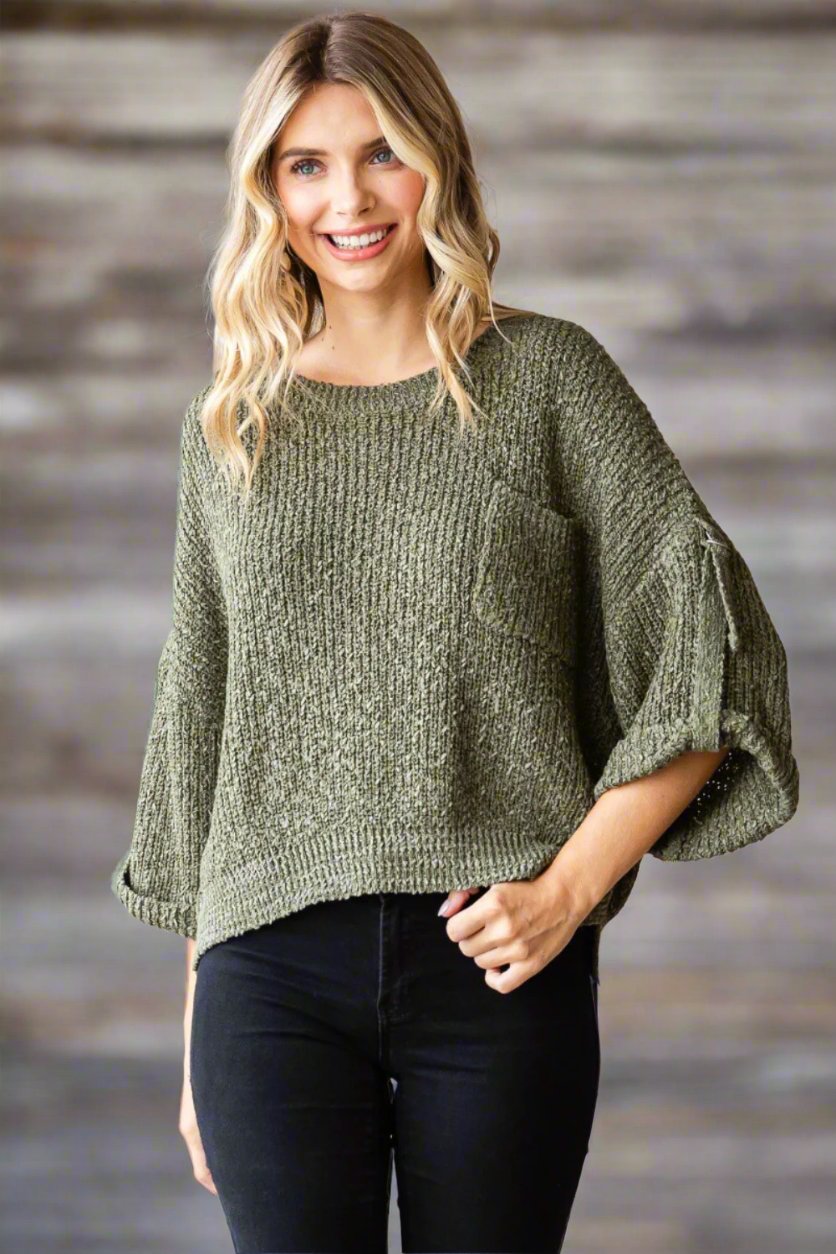 Vevere Round Neck Roll-Up Sweater