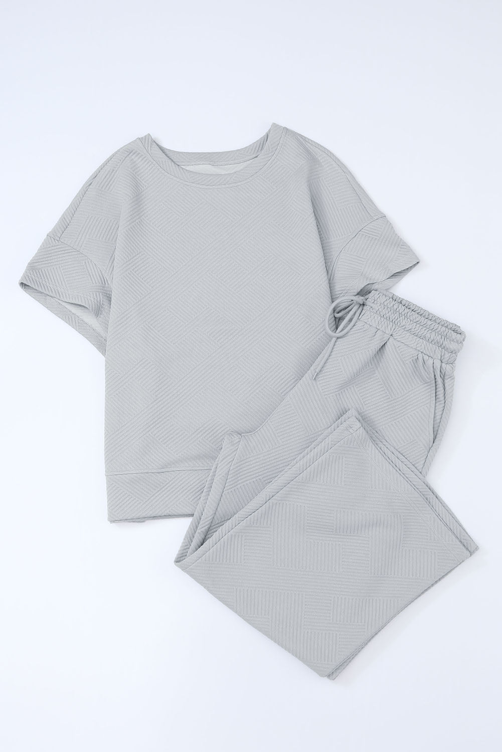 Textured Loose Fit T Shirt & Drawstring Pants Set