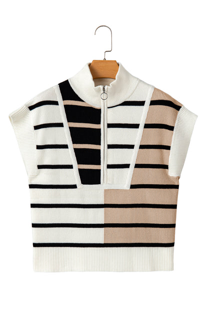 Bold In Black Stripe Quarter Zip Collar Knit Vest