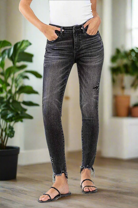 Fashion Forward In Raw Hem Cropped Skinny Jeans