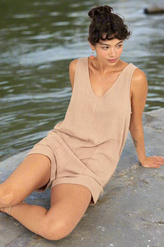 Plunge Into Style In Our Romper With Pockets - Bee Creek Apparel