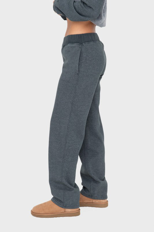 Cozy Bottom Elastic Waist Fleece Pants With Pockets