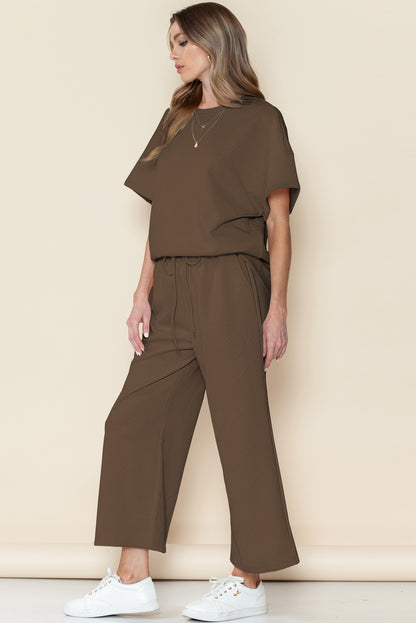 Textured Loose Fit T Shirt & Drawstring Pants Set