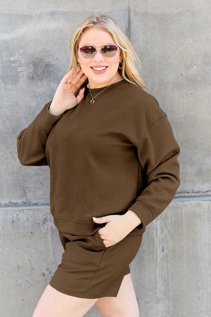 On The Go Texture Long Sleeve Top and Drawstring Shorts Set - Bee Creek Apparel