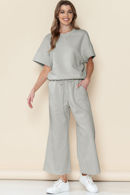 Textured Loose Fit T Shirt & Drawstring Pants Set