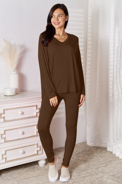 Go Basic With Our V-Neck Soft Rayon Long Sleeve Top and Pants Activewear Set - Bee Creek Apparel