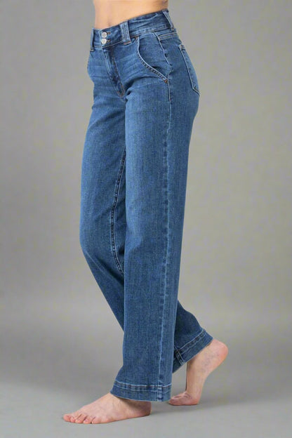 Judy Blue Full Size Double Button Wide Leg Jeans