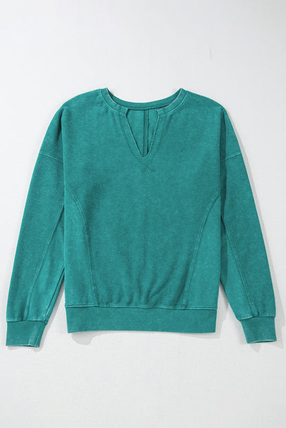 Skobeloff Notched Neck Exposed Seam Drop Shoulder Sweatshirt