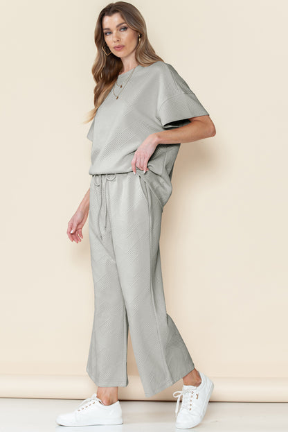 Textured Loose Fit T Shirt & Drawstring Pants Set