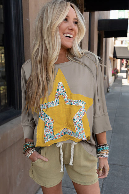 Medium Grey Floral Star Patched Exposed Seam Top