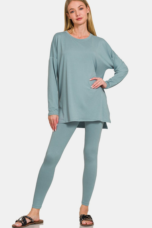Zenana Full Size Brushed Microfiber Top and Leggings Lounge Set - Bee Creek Apparel