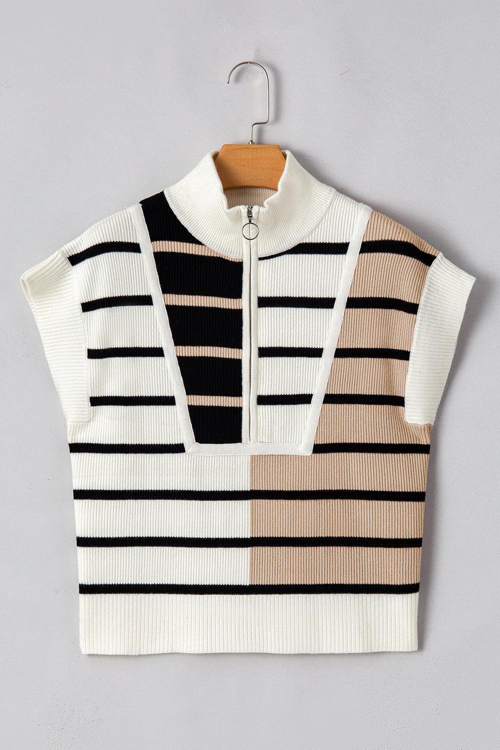 Bold In Black Stripe Quarter Zip Collar Knit Vest