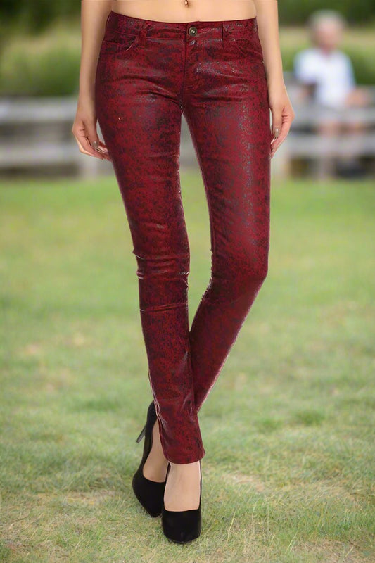 Step Into Style With These Low Rise Metallic Print Skinny Jeans Pants