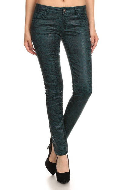 Step Into Style With These Low Rise Metallic Print Skinny Jeans Pants