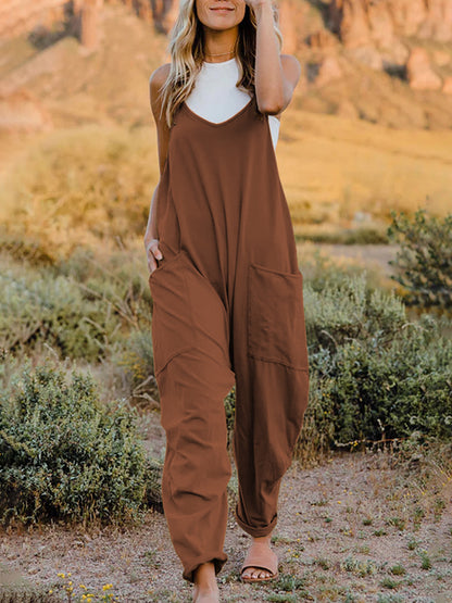 Be Ready In This V-Neck, Sleeveless ,Pocket Jumpsuit