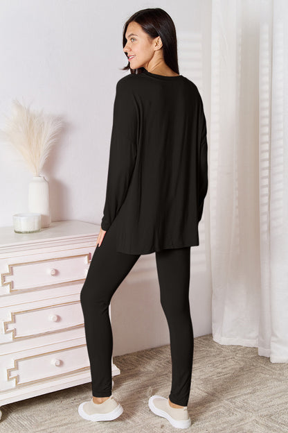 Go Basic With Our V-Neck Soft Rayon Long Sleeve Top and Pants Activewear Set - Bee Creek Apparel
