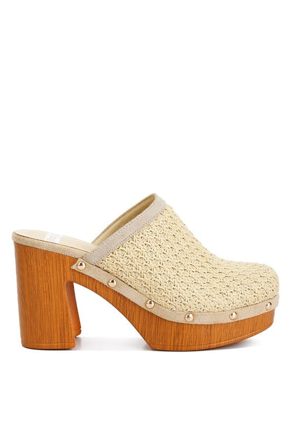 Throw Back Raffia Platform Clogs