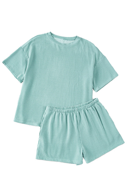 Iceland Blue Ribbed Textured Loose Fit Tee & Shorts Set