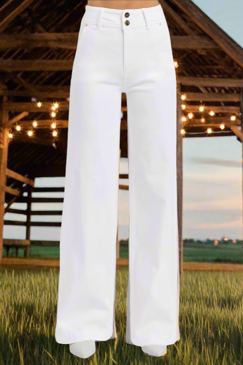 Try Our Tummy Control Double Button Wide Leg Jeans