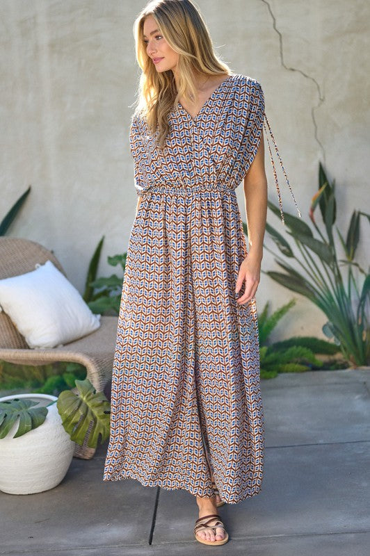 Printed V-Neck Sleeveless Jumpsuit - Bee Creek Apparel