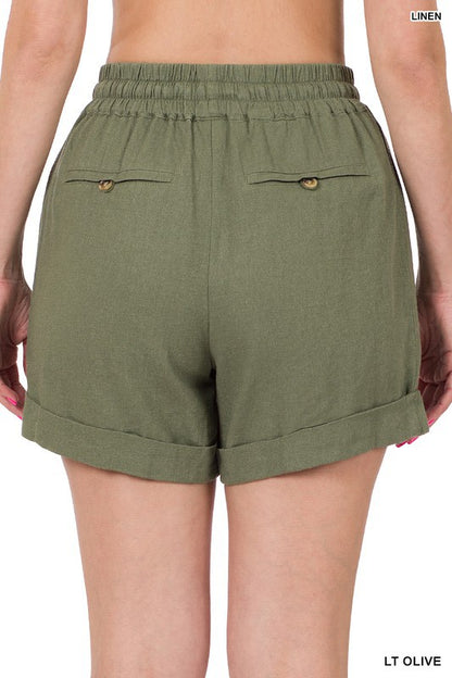 Linen Drawstring-Waist Shorts with Pockets - Bee Creek Apparel