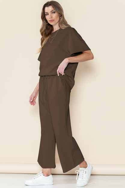 Textured Loose Fit T Shirt & Drawstring Pants Set