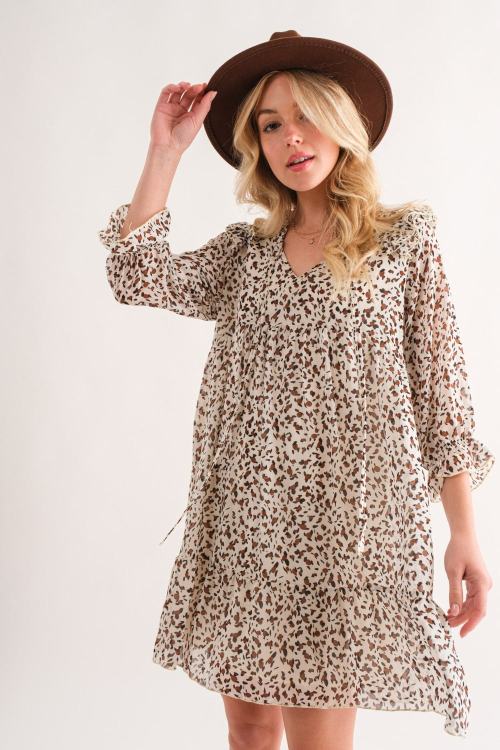 Try On This  Leopard Ruffle Hem Woven Mini Dress