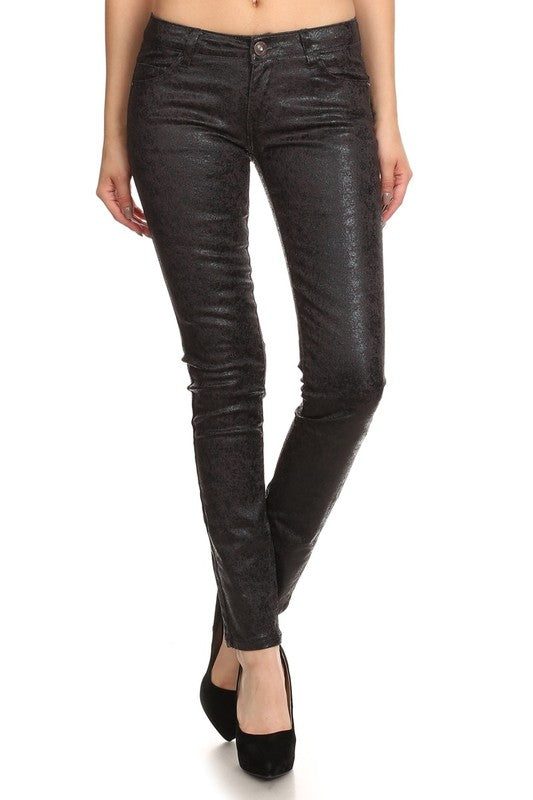 Step Into Style With These Low Rise Metallic Print Skinny Jeans Pants