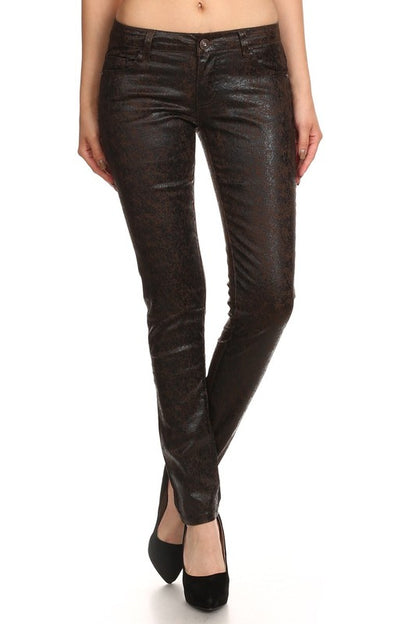 Step Into Style With These Low Rise Metallic Print Skinny Jeans Pants