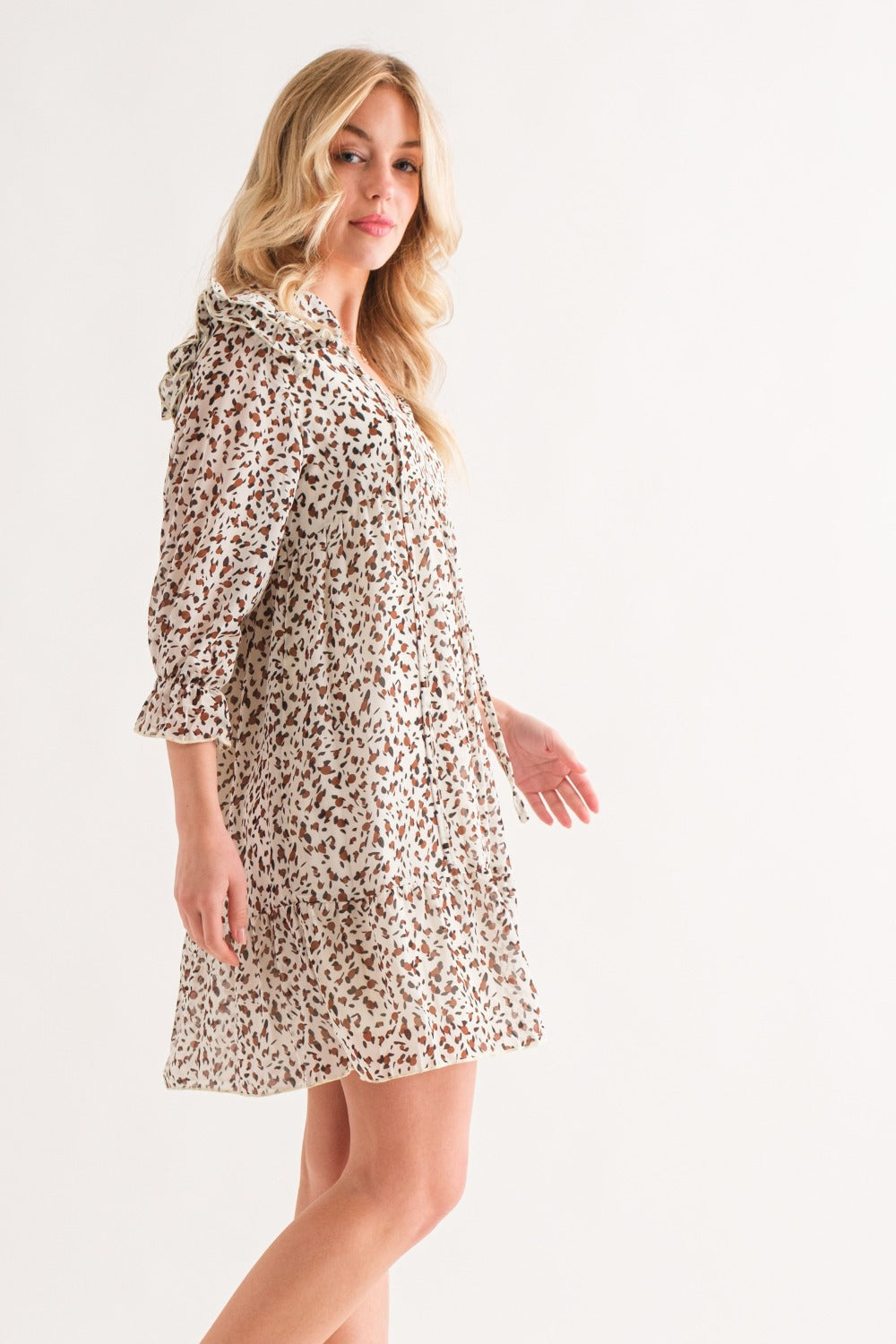 Try On This  Leopard Ruffle Hem Woven Mini Dress