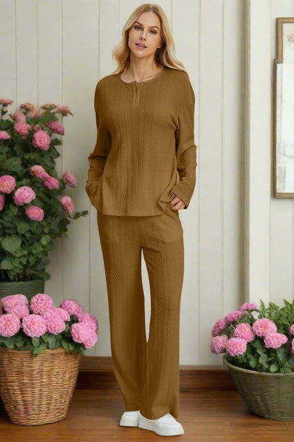 Cable-Knit Long Sleeve Top and Pants Set