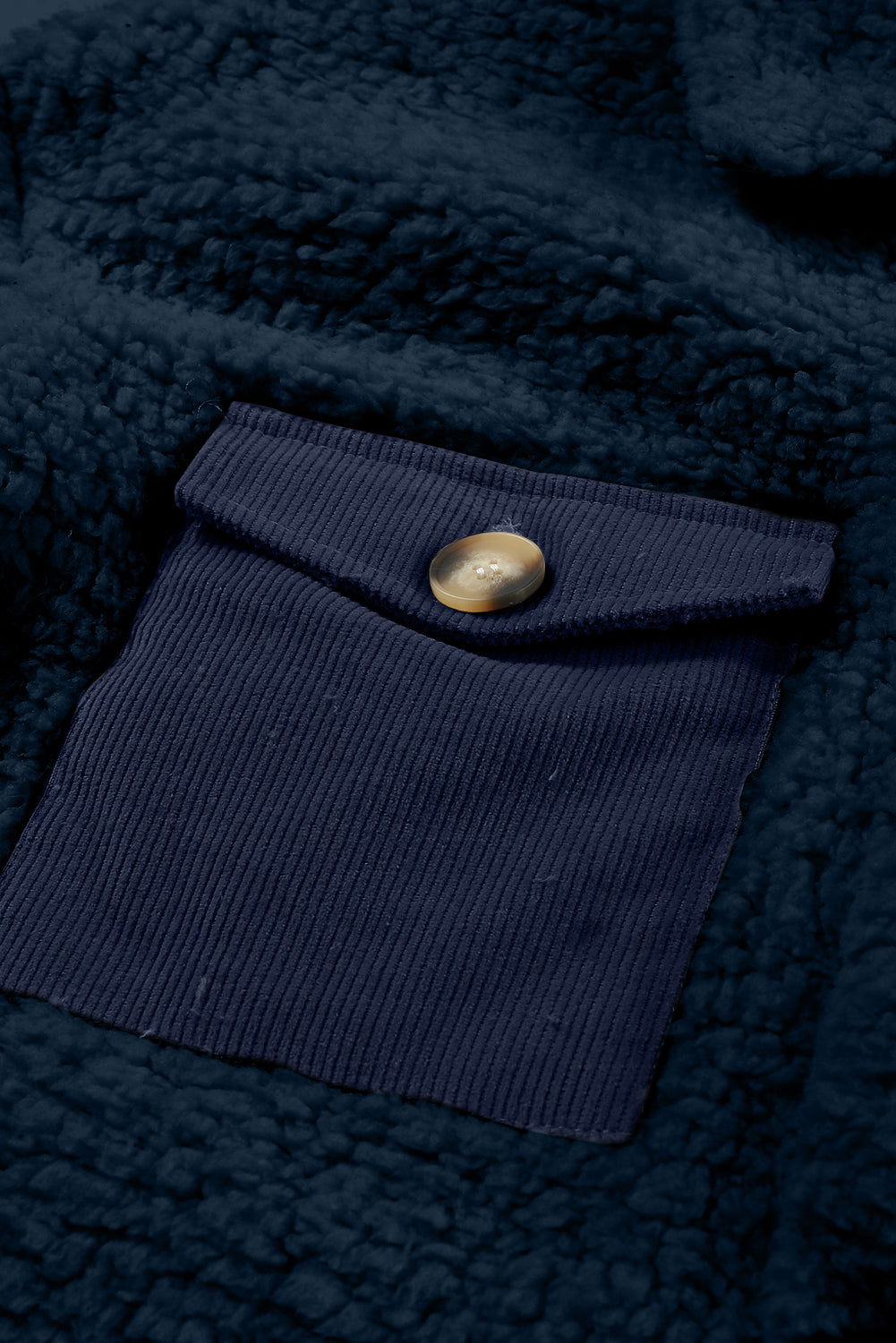 Blue Contrast Flap Pocket Single Breasted Teddy Coat