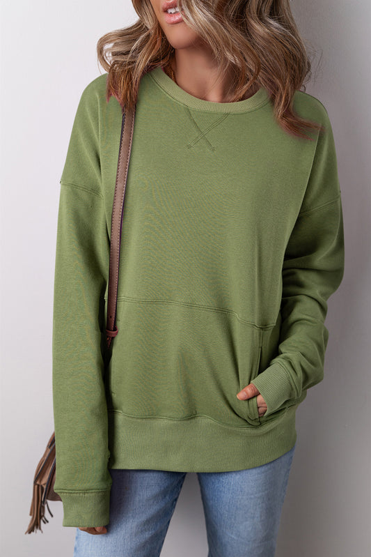 Vineyard Green Kangaroo Pocket Loose Fit Drop Shoulder Sweatshirt