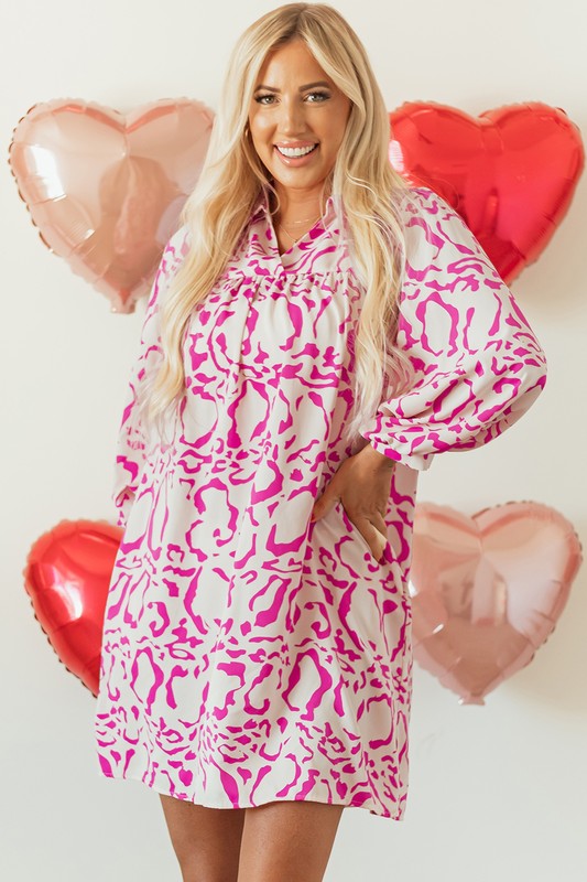 Pink Leopard Print Loose Fit Babydoll Mini Dress