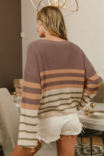 Bee Trendy Block Striped Long Sleeve Sweater