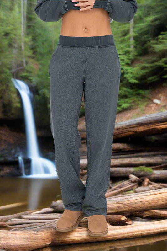 Cozy Bottom Elastic Waist Fleece Pants With Pockets