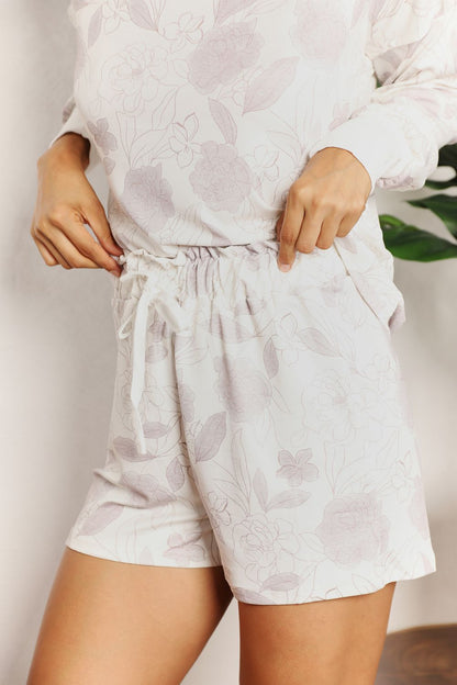 Ladies Floral Long Sleeve Top and Shorts Loungewear Set - Bee Creek Apparel