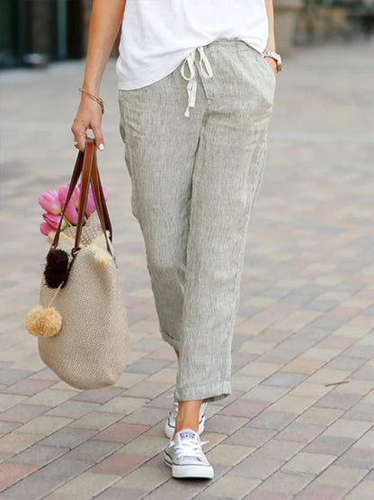 Causal Cropped Pants With Elastic Waist & Pockets